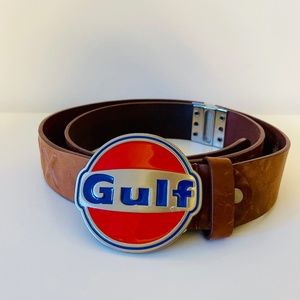 Very unique Gulf Grand Prix Originals Brown leather belt with Gulf  belt buckle